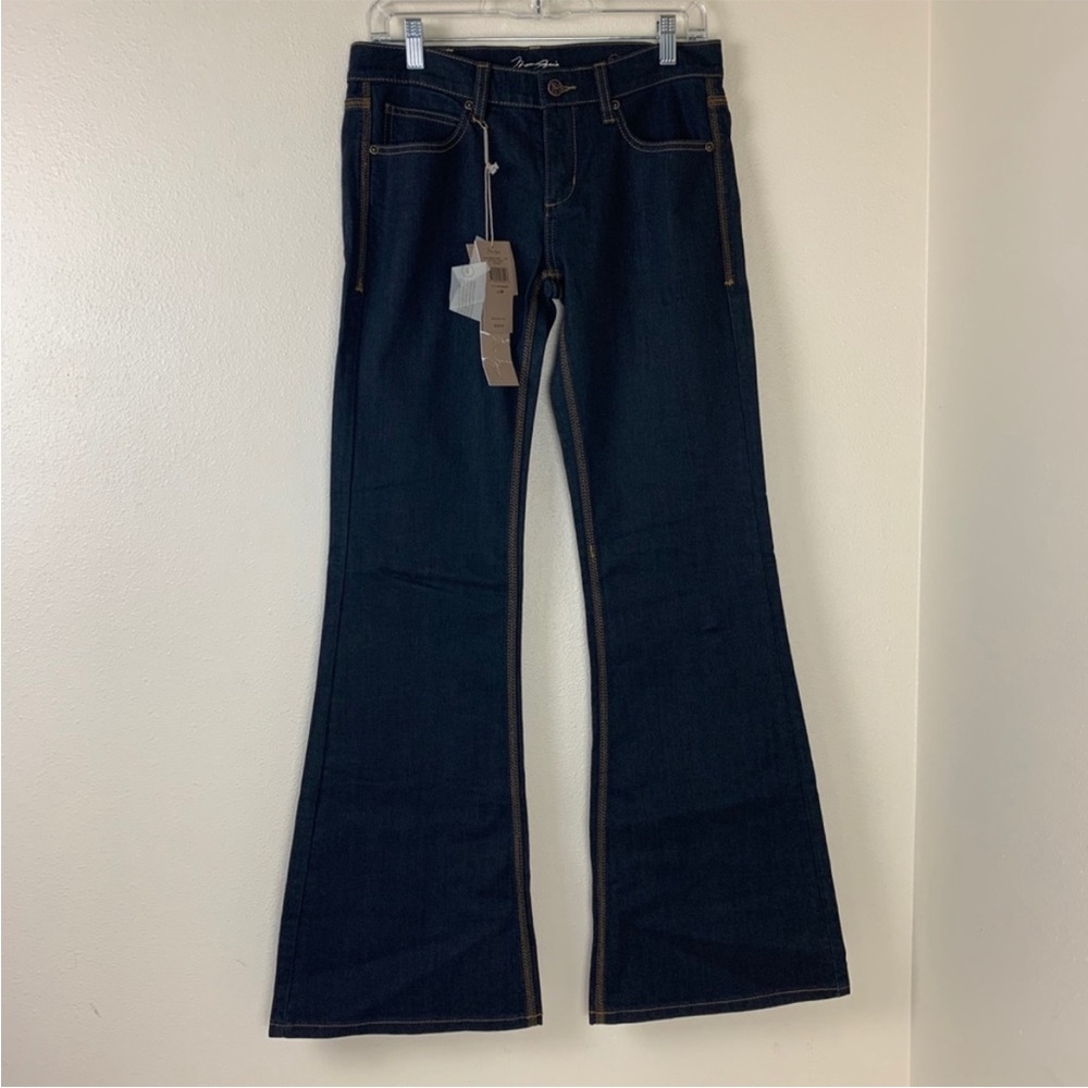 Maxazria Woven Denim Pants Size 28 dark blue NWT flare legs